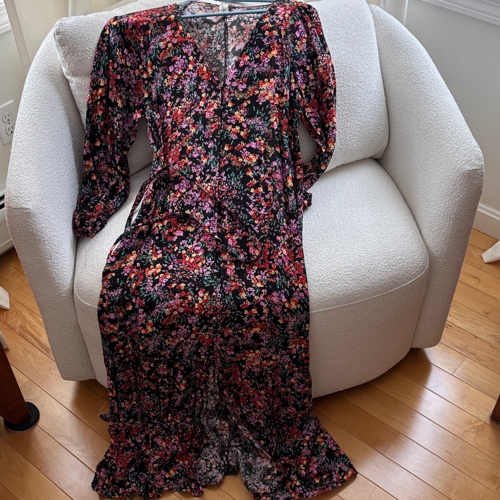 H&M Black and Pink Floral Long Sleeve Dress